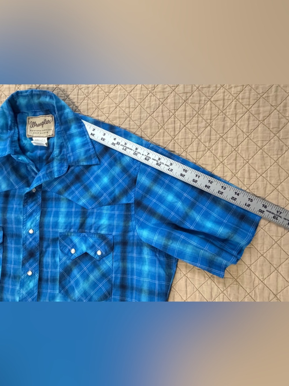 Wrangler Western Shirt Mens Large Plaid Pearl Snap Short Sleeve Cowboy Rodeo - Picture 7 of 10